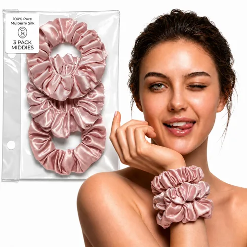 Miniatura 23 de SUNDAYSILKS™ - Lujosos coleteros de seda de morera para mujeres y niñas Coleteros antideslizantes y sedosos para el cabello natural, rizado, fino