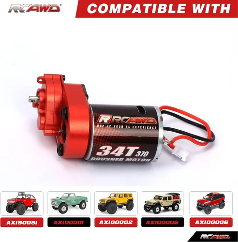 Miniatura 3 de RCAWD Cepillo de carbono mejorado 34T (vuelta) motor cepillado de tamaño 370 y carcasa de engranajes centrales de aleación, transmisión ensamblada
