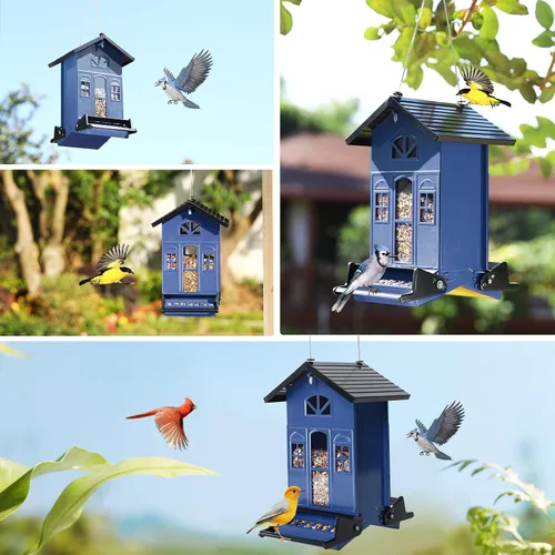 Miniatura 8 de Birdkiss Comedero para pájaros a prueba de ardillas en el exterior: serie de casas de campo para colgar - Metal - Semilla de 5 libras - Activado
