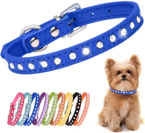 Miniatura 12 de Collares de perro con rines rosa para perros medianos, bonitos collares de cachorro de diamante con cristales brillantes y pedrería para perritas