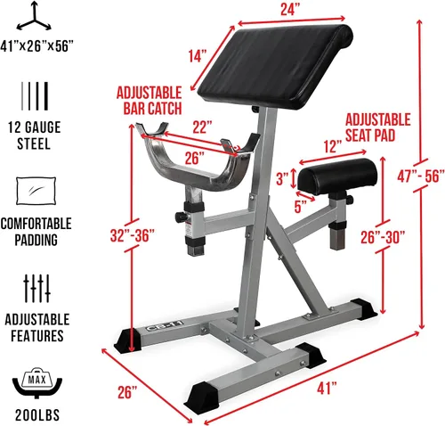 Miniatura 2 de Valor Fitness Banco de rizos Preacher – Máquinas de rizar ajustables para sentarse o pararse para la parte superior del cuerpo, gimnasio en casa