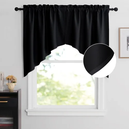 Miniatura 39 de NICETOWN Home Fashion - Cortinas de cocina con bolsillo para poste, cenefa festoneada a medida, cenefa festoneada sólida para ventana de Marrón