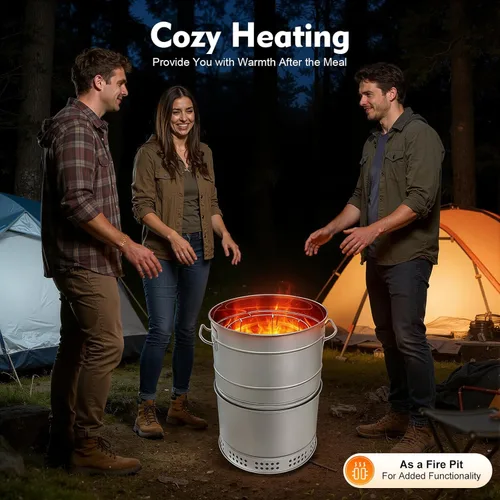 Miniatura 5 de Barbacoa portátil grande sin humo, parrilla de acero inoxidable, cubo vertical de carbón con calefacción de 360° y parrilla para picnic y campamento
