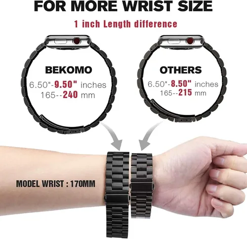 Miniatura 2 de Bekomo Compatible with Apple Watch Band 49mm 46mm 44mm 45mm 42mm 40mm 38mm 41mm, Stainless Steel iWatch Bands with 2 Pack Tempered Glass Case for