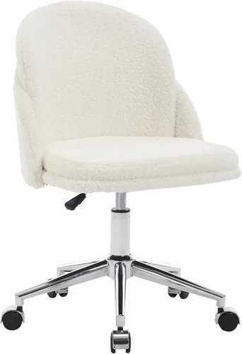 Miniatura 10 de Silla de escritorio de piel sintética, cómoda silla de tocador de maquillaje, moderna silla giratoria tapizada esponjosa con ruedas, base de metal