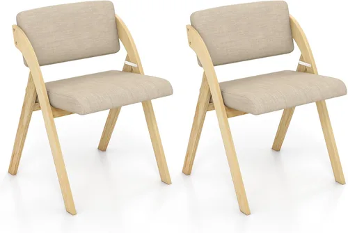 Giantex Juego de 2 sillas plegables de comedor, sillas plegables tapizadas de madera, sillas de cocina portátiles con acolchado y respaldo de