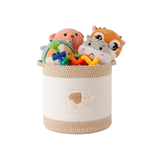 Miniatura 12 de Cestas de almacenamiento de juguetes tejidas de cuerda de algodón para niños, cestas de manta para sala de estar, organizador de juguetes con Jirafa