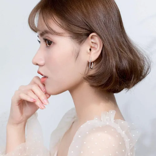Miniatura 5 de Aretes de aro rectangulares minimalistas de plata de ley para mujeres y niñas, para cartílago, delicados aretes de 0.787 in, Metal, No es una piedra