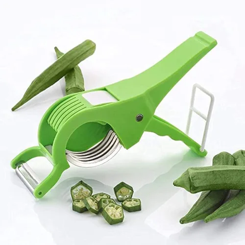 Cortador de verduras de plástico Picador de verduras Herramienta de corte Bhindi Multi rebanador con pelador (Multi) Paquete de 1