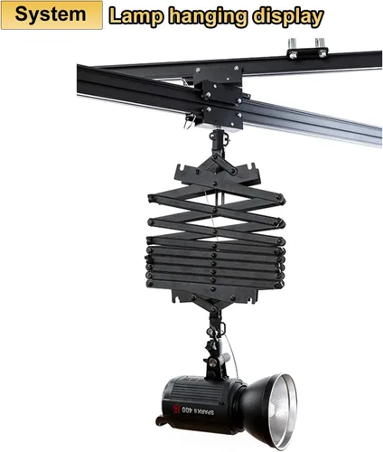 Miniatura 6 de Kit completo de sistema de riel de techo Pantograph Studio de 59 x 59 pulgadas con lámpara de techo para fotografía de 16.9-78.7 in, soporte
