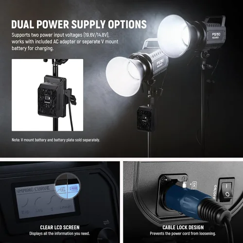 Miniatura 8 de NEEWER FS150 Luz de Vídeo LED 2.4G/Control APP, Luz Continua Silenciosa de 130W 5600K COB Luz Diurna para Fotografía con 4 Tipos de Atenuación