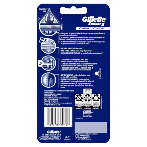Miniatura 10 de Maquinillas de afeitar desechables Gillette Sensor3 Comfort para hombres, 8 unidades, Lubrastrip se desliza fácilmente sobre tu piel