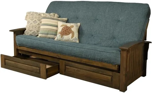Kodiak Furniture Washington - Marco de futón tamaño Queen con cajones de almacenamiento, marco de futón de madera con colchón incluido en color azul