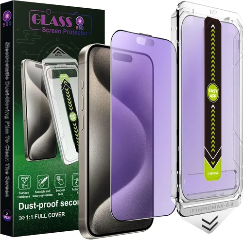 Miniatura 11 de Paquete de 2 protectores de pantalla mate antiluz azul para iPhone 14 Pro Max/15 Plus/16 Plus (6.7 pulgadas), vidrio templado 9H, antirreflejos