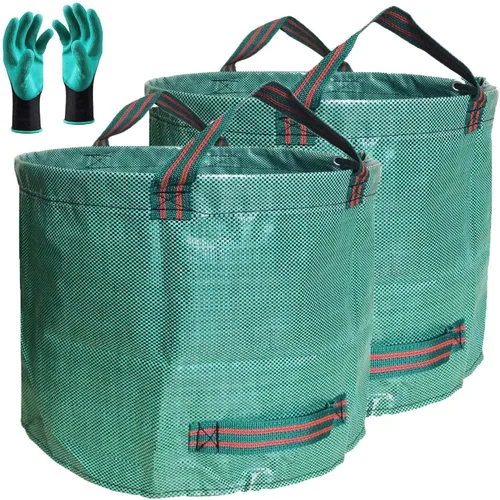 Paquete de 2 bolsas profesionales de jardín grandes de 80 galones (D26, H33 pulgadas) con guantes de jardinería para bolsas de hojas, residuos de