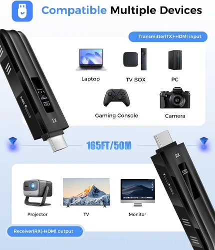 Miniatura 9 de Beyn - Transmisor y receptor inalámbrico HD, pantalla LED mejorada 2026, decodificación 4K y salida de 1080P, extensor inalámbrico HD Plug and Play