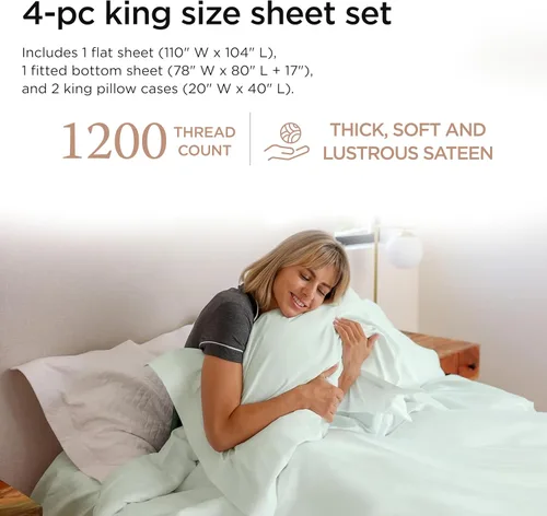 Miniatura 46 de Threadmill Sábanas de Lujo de Algodón Supima, Sábanas de 100% Algodón Suave de 1200 Hilos de Lujo para Cama de Tamaño Completo, Juego de 4 Sábanas