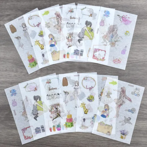 Miniatura 2 de 12 hojas de lindas calcomanías washi kawaii animales artesanales calcomanías decorativas para álbumes de recortes, planificador diario, collage