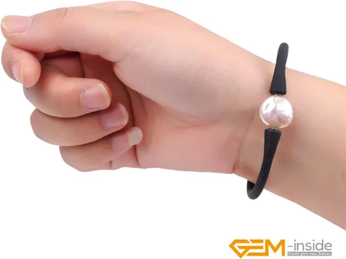 Miniatura 3 de GEM-Inside Big - Pulsera de joyería de perlas de 0.512 in para dama de honor, color negro, apilable, goma de silicona, elástica, perlas cultivadas