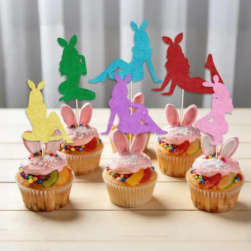 Miniatura 4 de 24 adornos para cupcakes de conejita para niñas, Día de San Valentín, Pascua, aniversario de boda, cumpleaños y despedida de soltera
