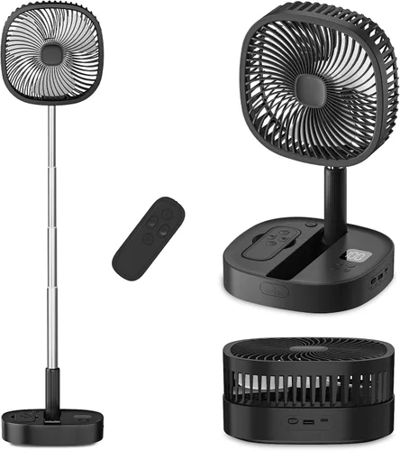 Ventilador de pedestal oscilante portátil con Romote, 4 velocidades de rotación telescópica de 120°, ventiladores plegables plegables de pie, 7200