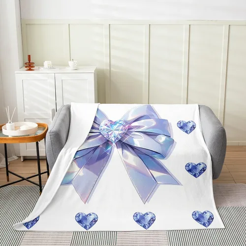 Miniatura 29 de Erosebridal Black Ribbon Bow Fleece Throw Blanket 40"x50" - Ultra-Soft for Couch Sofa Bed,Geometric Stripes Flannel Blanket,Princess Style Bowknot