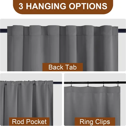 Miniatura 3 de DWCN Cortinas opacas con pestaña trasera para ventana - Cortinas opacas con bolsillo para barra para oscurecer la habitación para dormitorio/sala