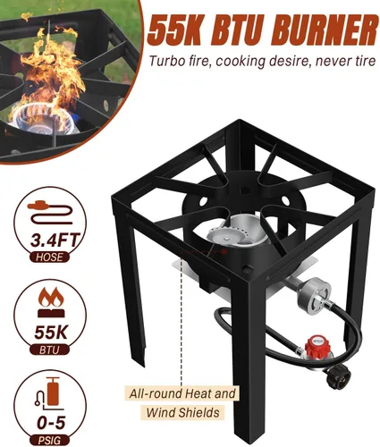 Miniatura 2 de Freidora de pescado de propano de 10 cuartos de galón con tapa, quemador de propano de 55,000 BTU, olla para exteriores con cestas, tapa, termómetro