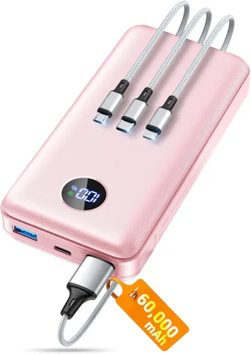 Miniatura 10 de Portable Charger Power Bank, 60000mAh Battery Pack with 3 in 1 USB-C/iOS/Micro-USB Cable, 22.5W Fast Charging Portable Phone Charger, Travel Camping