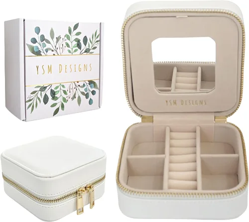 Caja organizadora de joyas de viaje, joyero de viaje, pequeño joyero para mujer, estuche de viaje de joyería, caja organizadora de aretes con espejo