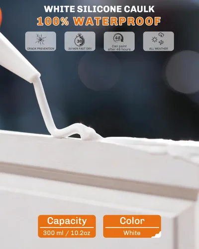 Miniatura 2 de WELLUCK Masilla de silicona blanca, adhesivo sellador de silicona 100% impermeable para calafateo, para RV, cocina, baño, ventana, puerta, vidrio