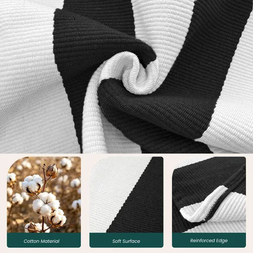 Miniatura 5 de KOZYFLY Alfombra a rayas blancas y negras de 2 x 3 pies, tejido de algodón, lavable, para interiores y exteriores, alfombra pequeña para puerta