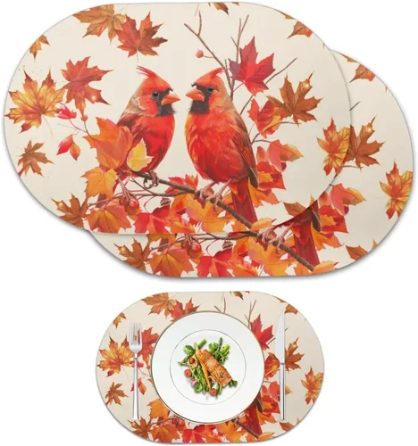Miniatura 42 de Non Slip Placemats Set of 6 Pumpkin Mushroom Theme Waterproof Wipeable Faux Leather for Thanksgiving Family Feast Heat Resistant Dining Table Mats