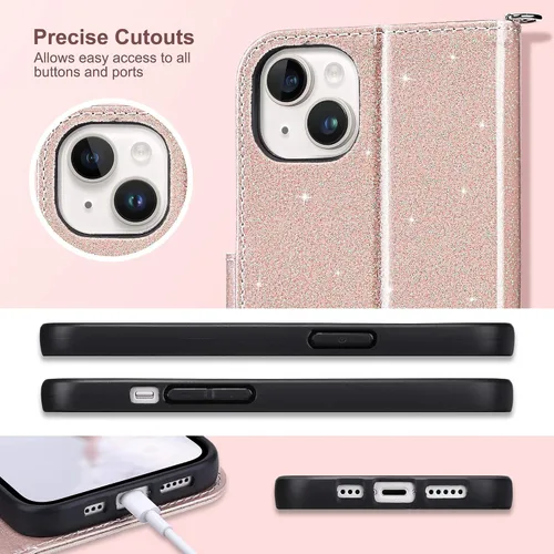 Miniatura 8 de ULAK Compatible con iPhone 13 Funda tipo cartera para mujer, funda tipo portafolios de piel premium con tarjetero y función de caballete, funda