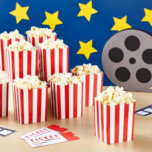 Miniatura 2 de Juvale Paquete de 100 mini cajas de palomitas de maíz rojas y blancas para fiestas, contenedores de papel a granel para decoraciones nocturnas