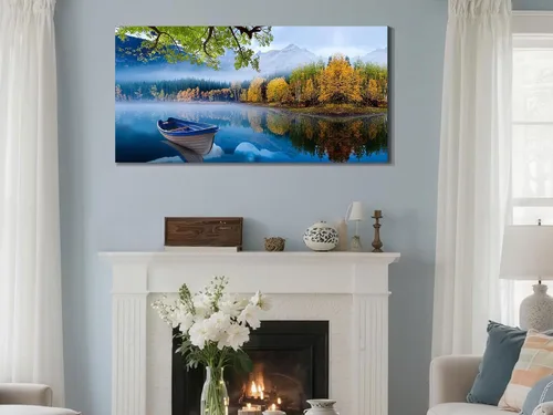 Miniatura 4 de Arjun Lienzo decorativo para pared, diseño de lago y montaña, cielo, naturaleza, paisaje, barco, ilustración, pintura escénica moderna, enmarcada