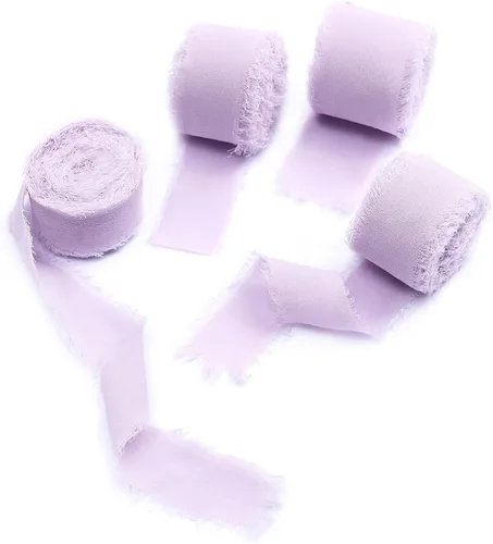 Miniatura 3 de 4 rollos de cinta de seda hecha a mano con flecos de 1.5 pulgadas x 5 yardas (4 rollos de 20 yardas) para invitaciones de boda, ramos de novia