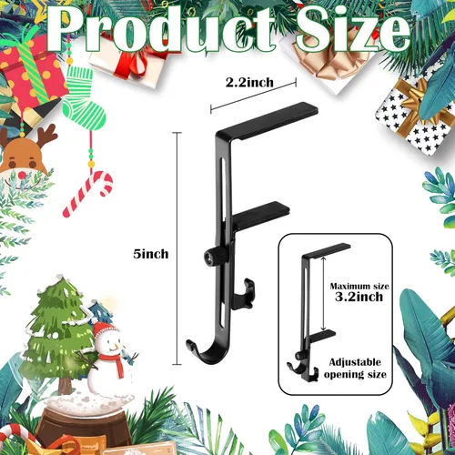 Miniatura 2 de Sfcddtlg 4 soportes de calcetines de Navidad para manto, ganchos ajustables para calcetines de chimenea, ganchos de metal para decoración de Navidad
