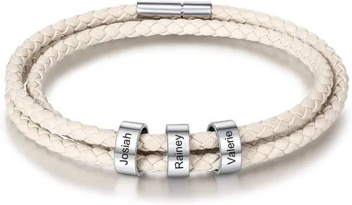Engrave Bracelets for Men Custom Gifts for Father Dad Name Bracelet with 1-6 Beaded Beads for Daddy Bracelet for Men Women Boyfriend Father's Day