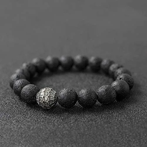 Miniatura 2 de Pulsera volcánica de obsidiana de plata de ley para hombre