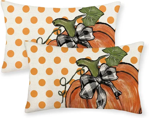 Miniatura 37 de Juego de 2 fundas de almohada de otoño de 16 x 16 pulgadas, diseño de calabaza azul y naranja, decoración de Acción de Gracias, decoración de otoño