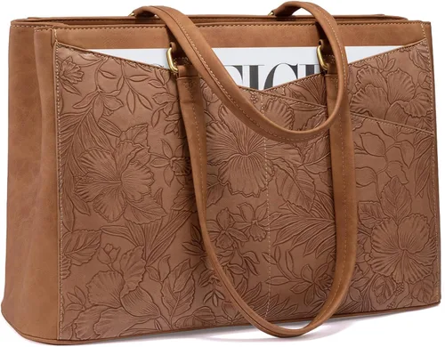 Miniatura 17 de LOVEVOOK Bolsa para laptop para mujeres, bolsa de mano para laptop de 15.6 pulgadas para mujeres, bolsas de mano de trabajo de cuero vintage