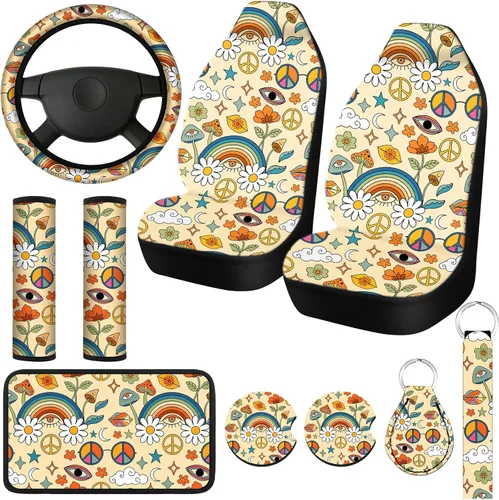 Miniatura 8 de Juego completo de 10 fundas de asiento de automóvil con estrella de luna, accesorios de automóvil para mujer, funda de asiento delantero, funda