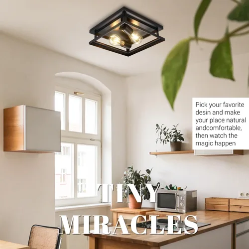 Miniatura 3 de Hamilyeah Lámpara de techo de montaje empotrado de granja, 2 luces, luz de techo para pasillo, color negro, lámpara de techo de cocina para montaje