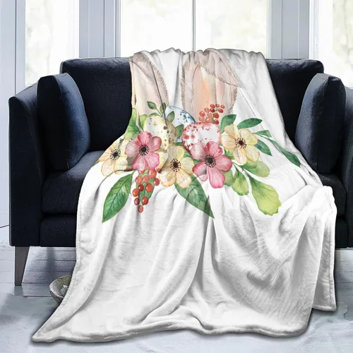 Miniatura 6 de Manta de franela con orejas de conejo de Pascua en acuarela, cálida, acogedora, suave, ligera, para dormitorio, sofá, habitación, hogar, manta Manta