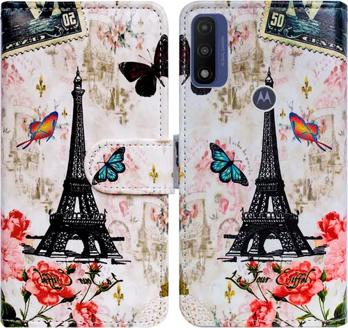 Miniatura 20 de Bcov Funda de piel con tapa para teléfono Motorola Moto G Pure/Power 2022 - Patrón de pájaro negro, ranura para tarjetas, bloqueo magnético, función