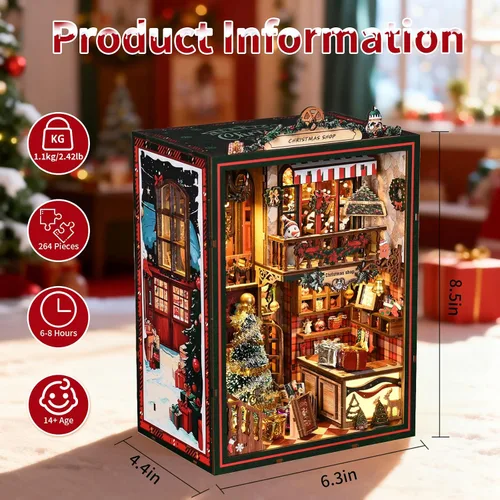 Miniatura 2 de Kit de Rincón de Libros para Adultos, Rompecabezas de Madera 3D DIY en Miniatura Kit Booknook con Luz LED con Sensor, Decoración de Estantería