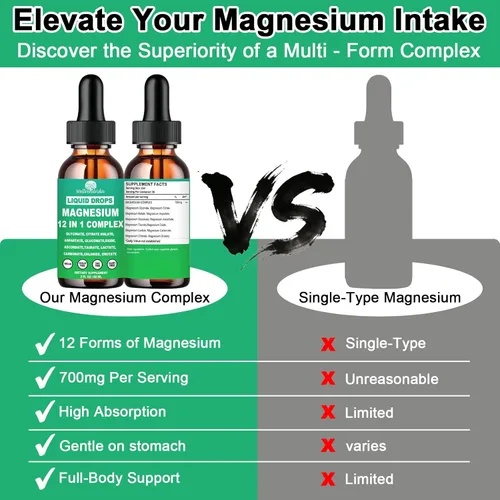 Miniatura 5 de Complejo de magnesio 700 mg, suplemento de magnesio 12 en 1 con citrato de glicinato, óxido de malato, taurato, aspartato, orotato, relajación