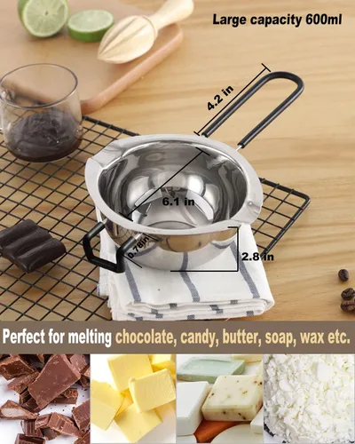 Miniatura 2 de Juego de olla de doble caldera, olla de fusión de acero inoxidable con espátula de silicona para derretir chocolate, jabón, cera, fabricación