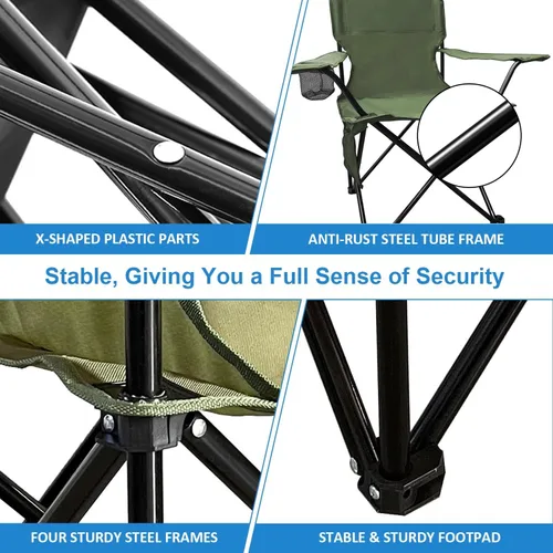 Miniatura 3 de Sillas plegables de campamento, silla portátil al aire libre para campamento, pesca, playa, picnic, silla plegable ligera con respaldo alto con Verde